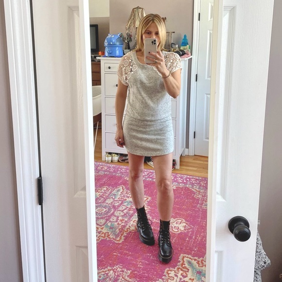 Pam & Gela Gray Cotton And Lace Dress